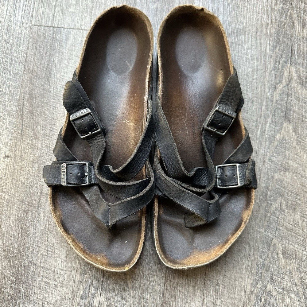 Birkenstock Mayari Sandals Womens Size 7 EU 38? Black Birko-Flor Toe Loop Read - Picture 1 of 8